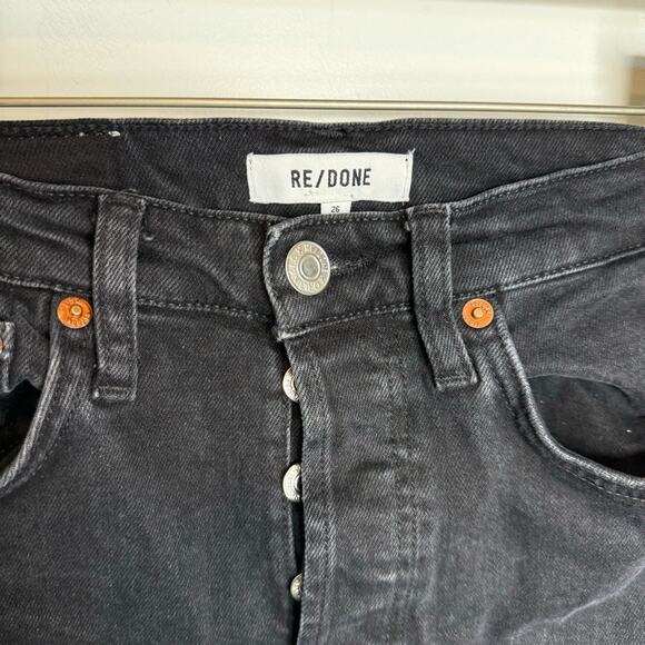 RE/DONE Black Wash Denim High Rise Button Fly Skinny Jeans Size 26 - Picture 4 of 7